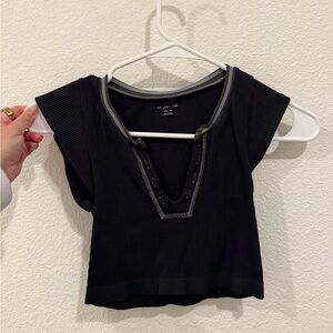 Urban Outfitters Black Ribbed Blouse with Gray Trim